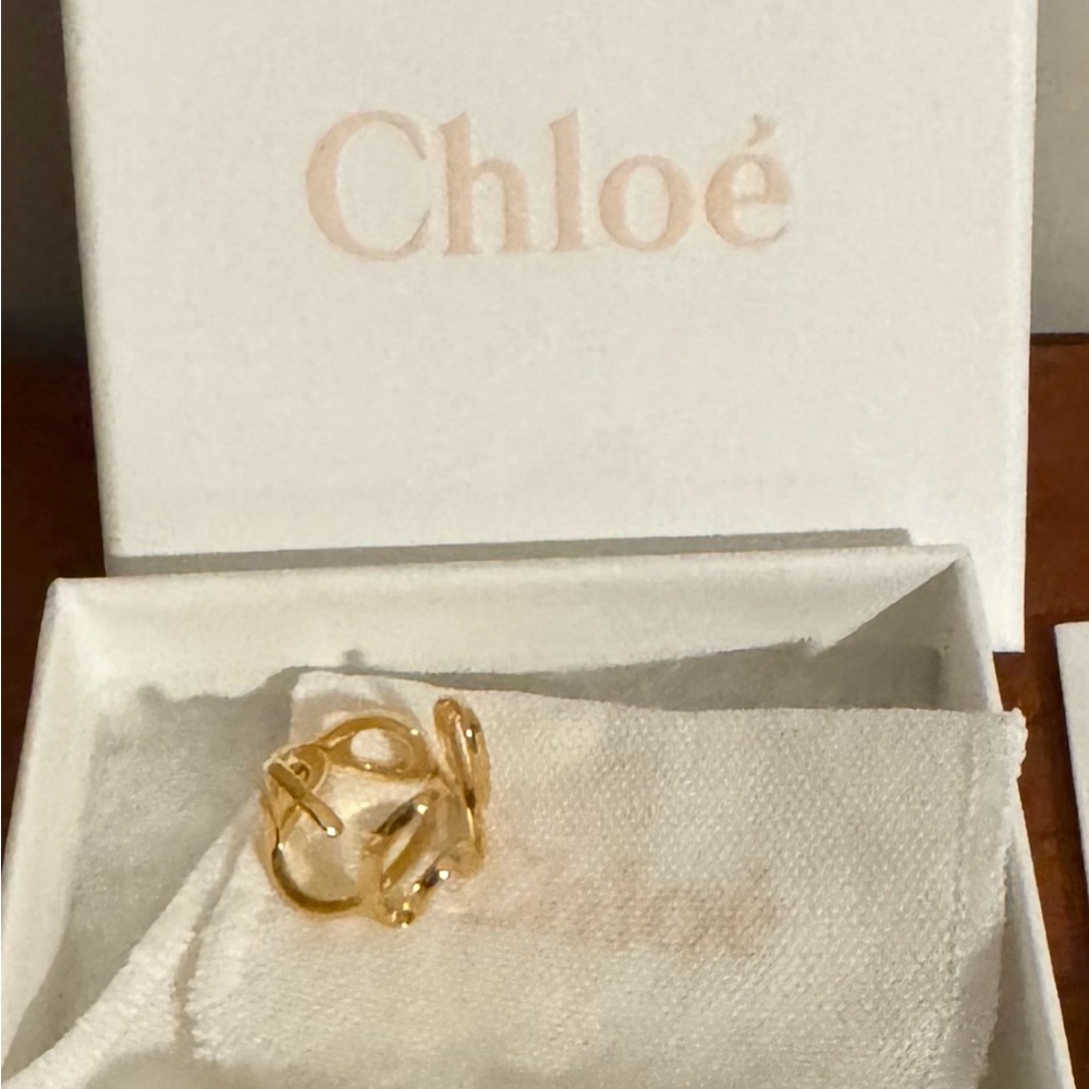 Authentic Chloe Cursive Gold-Tone Women's Ring Size 7.